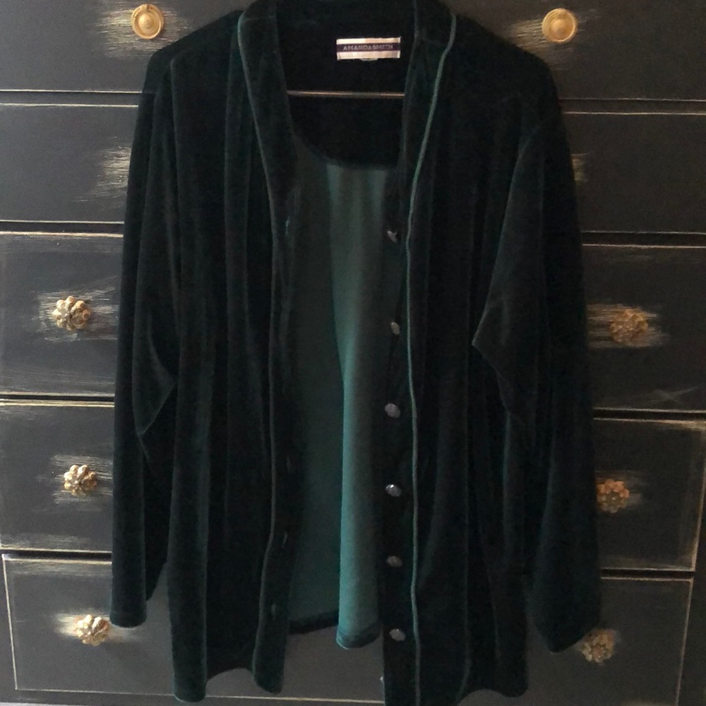 Green velvet cardigan